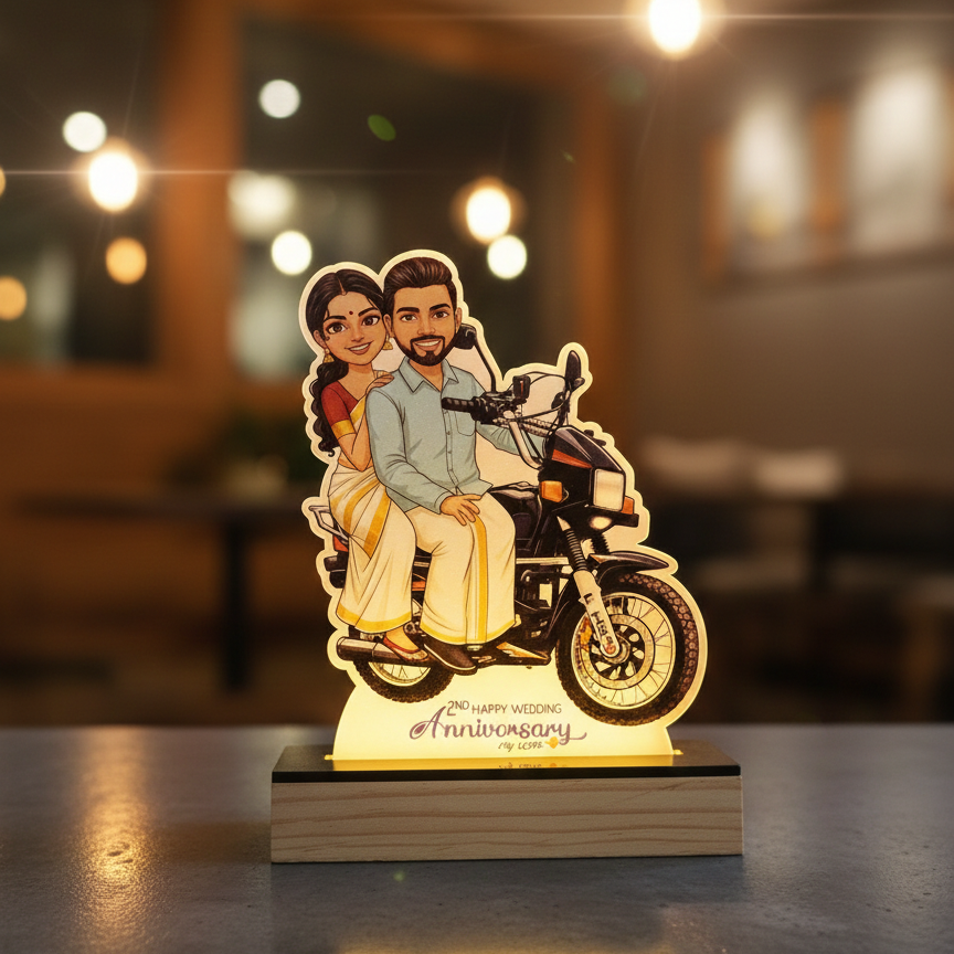 Premium Customized  Acrylic Couple Caricature Lamp – Anniversary Gift with Wooden Base