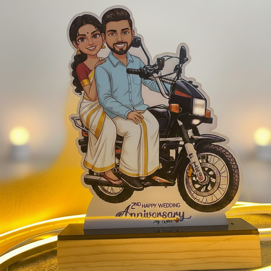 Premium Customized  Acrylic Couple Caricature Lamp – Anniversary Gift with Wooden Base