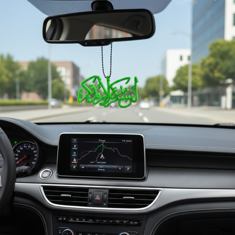 Islamic Car Hanging – Green Islamic Calligraphy